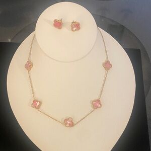 Elegant Pink and Gold Necklace and Earring Set